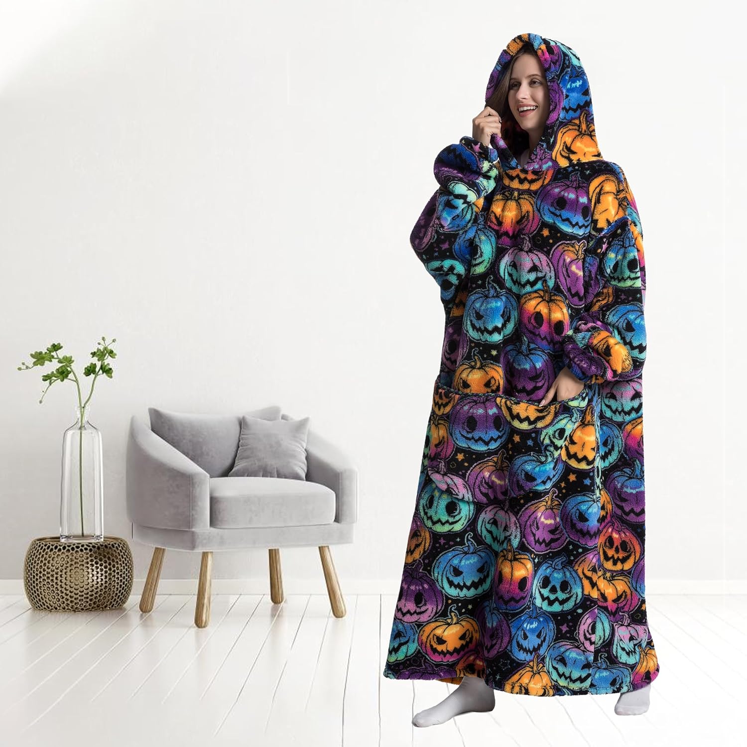 Blanket Hoodie Long,Extra Long Wearable Blanket Oversized Hoodie Blanket Hoodies for Women Snuggle Blankets for Women - Image 6