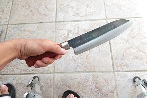 Miniatura 3 de Crudo - Cuchillo de chef japonés Santoku de 7 pulgadas, acero al carbono, forjado
