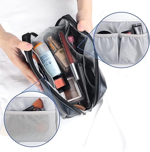 Miniatura 3 de Aosbos Bolsa de cosméticos, bolsa de maquillaje para mujer, bolsa de cosméticos de viaje, bolsa de maquillaje impermeable para bolso, Azul Negro,