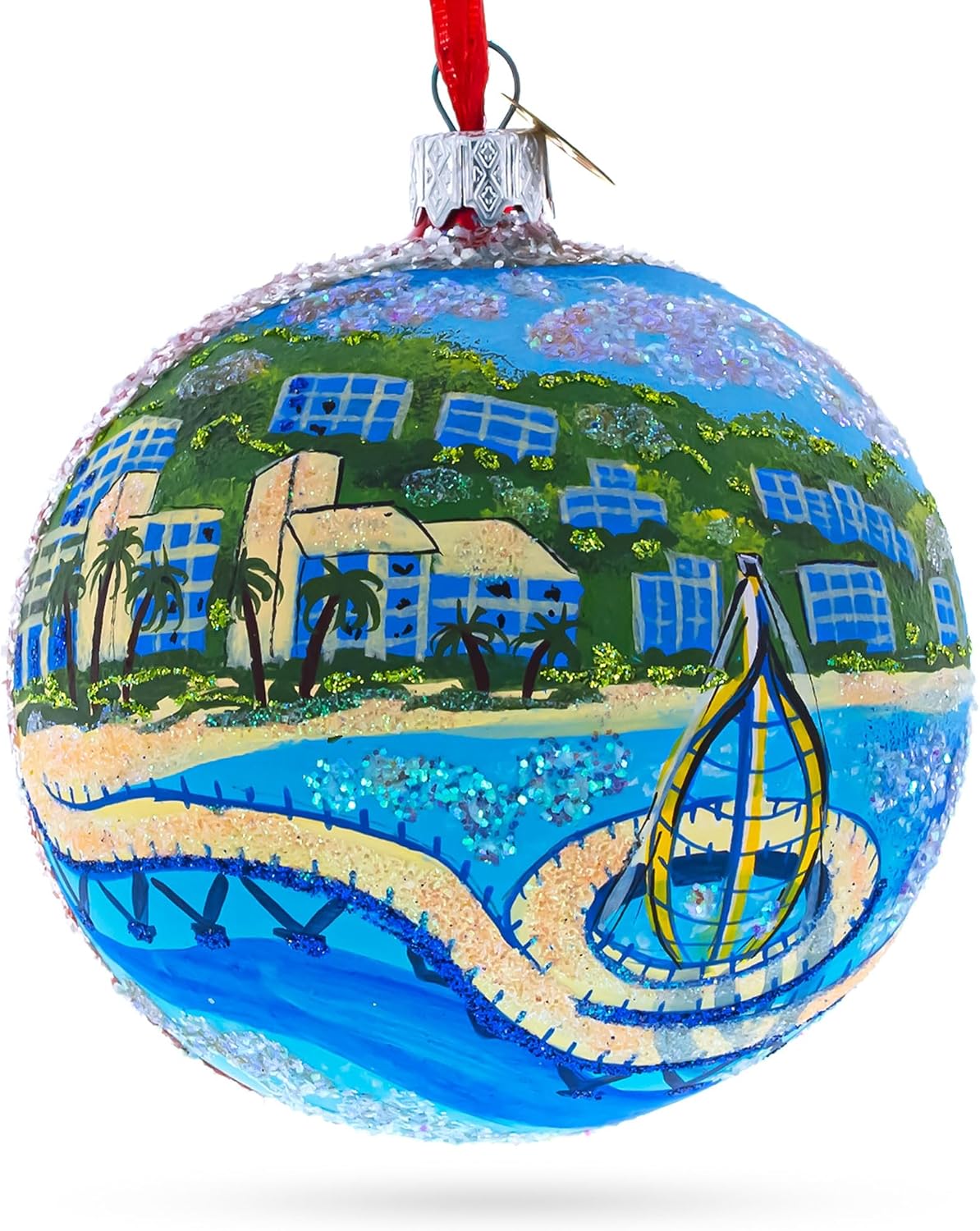 Malecon Boardwalk, Puerto Vallarta, Mexico Glass Ball Christmas Ornament 4 Inches