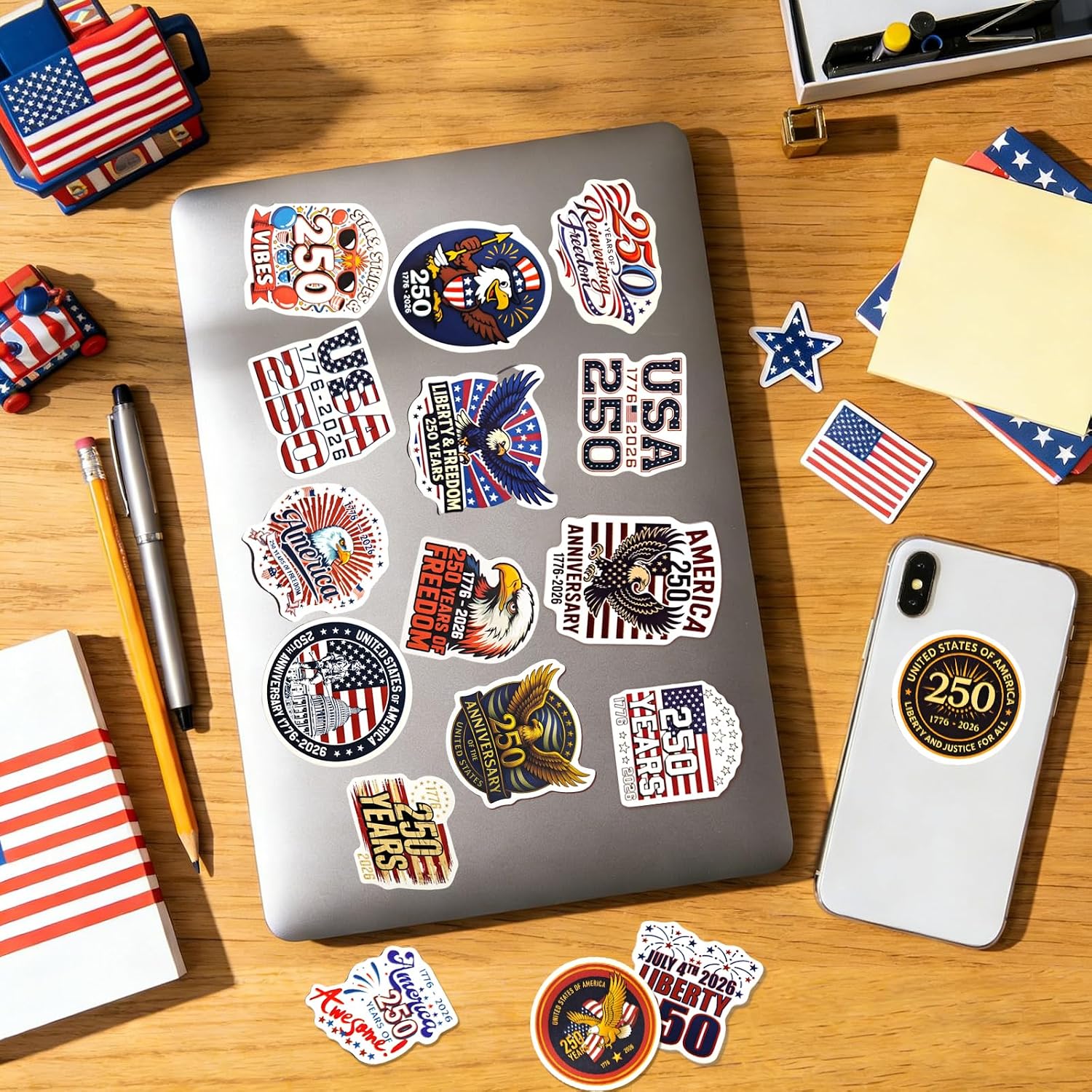 Patriotic Stickers, 110pcs Unique Waterproof Vinyl America Stickers