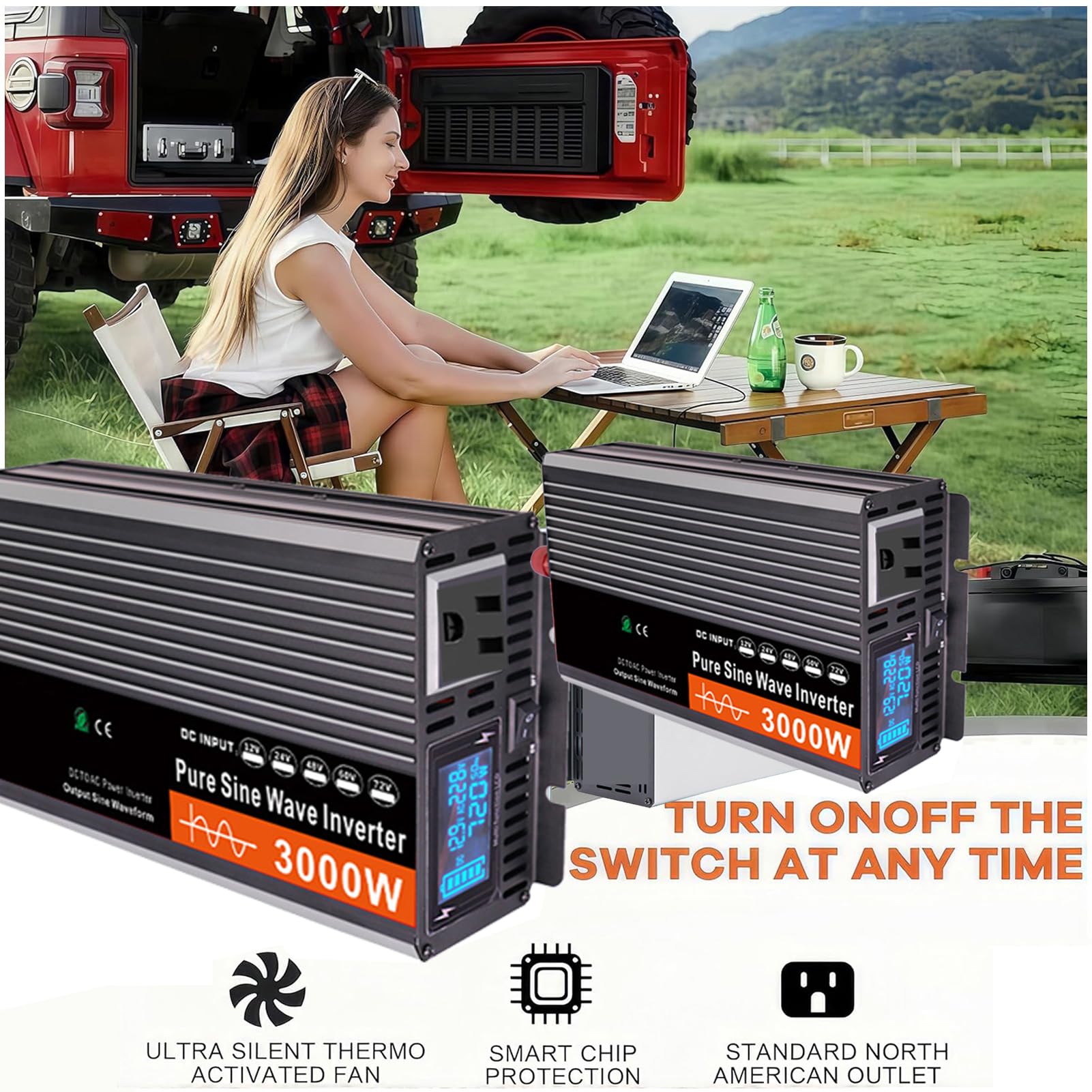 Convertitore Inverter a Onda Sinusoidale Pura da 3000 W CC 12 V/24 V/48 V/60 V/72 V, Ingresso CC, Uscita CA, Inverter Solare a Bassa Frequenza 110 V/240 V(Size:12v to 110v)