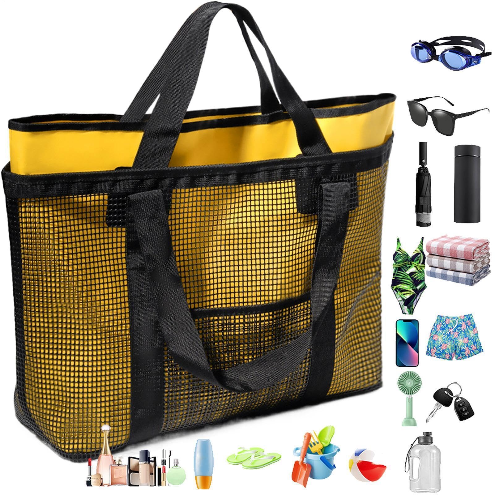 Bolsas de playa para mujer, plegables, ligeras, de gran capacidad, bolsa de malla para piscina para mujer, para viajes, vacaciones, viajes, lago, río, crucero, camping al aire libre, picnic