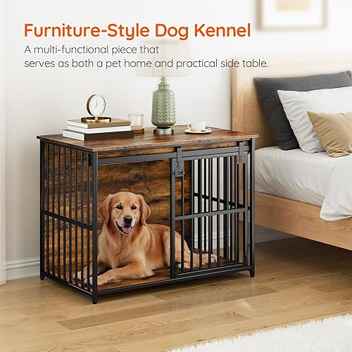 HOOBRO Dog Crate Furniture — side view showing full product dimensions