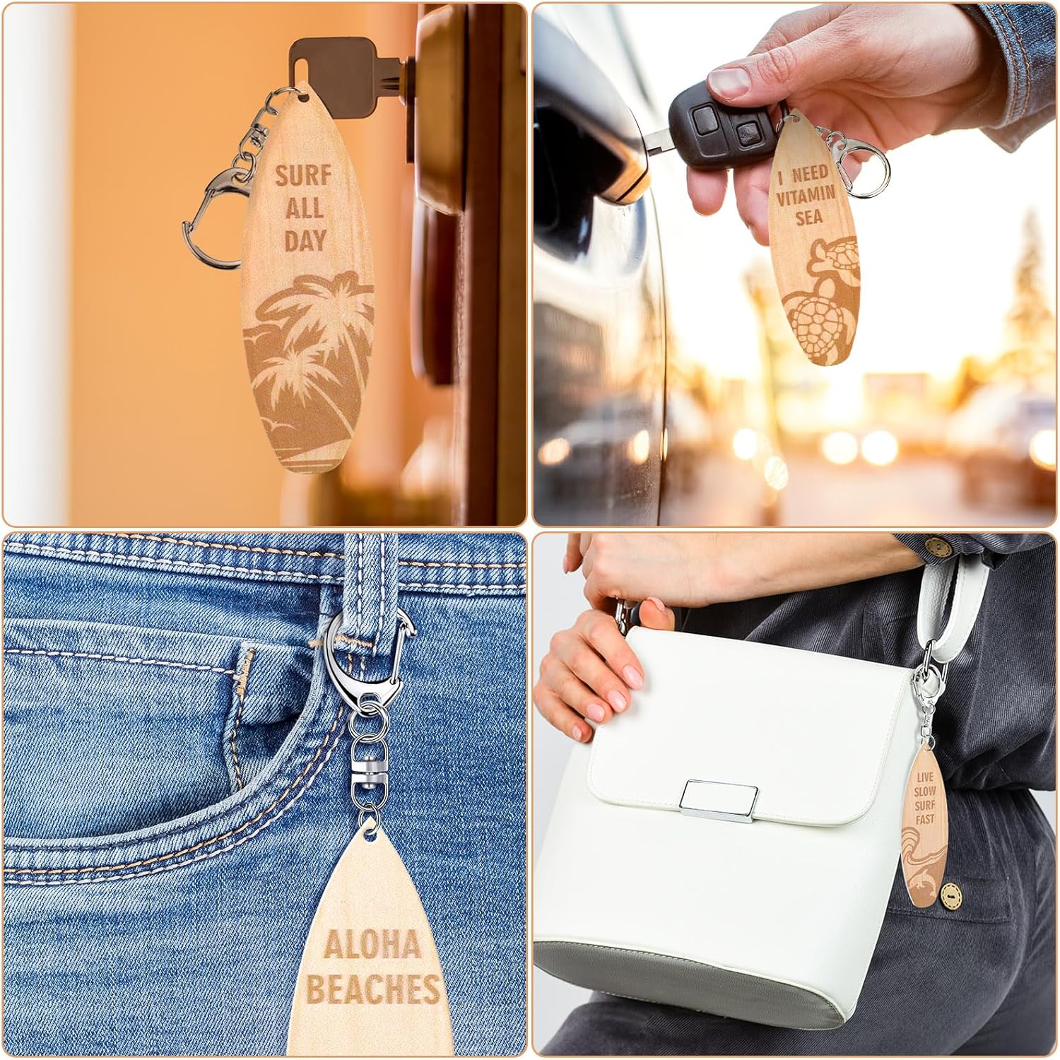 Bucherry 36 Pcs Beach Summer Party Favors Keychain Gifts Bulk Wooden Surfboard Sea Turtle Coconut Tree Christian Religious Key Ring for Hawaiian Luau Florida Bahamas Souvenirs Supplies(Ocean Style) - Image 3