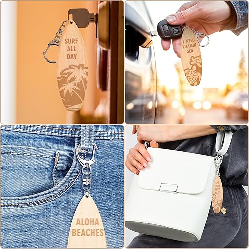 Miniatura 10 de Bucherry Juego de 36 llaveros para regalos de playa, juego de regalo de madera a granel para tabla de surf, tortuga marina, cocotero, llaveros de la