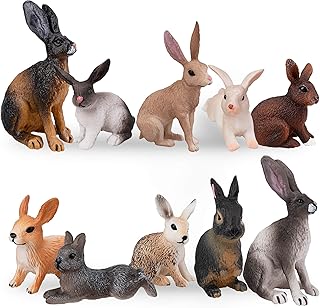 Toymany 10PCS Easter Bunny Rabbit Figures Hare Figurines - Farm Animals Toy Christmas Cake Topper Party Favor for Kids Toddlers