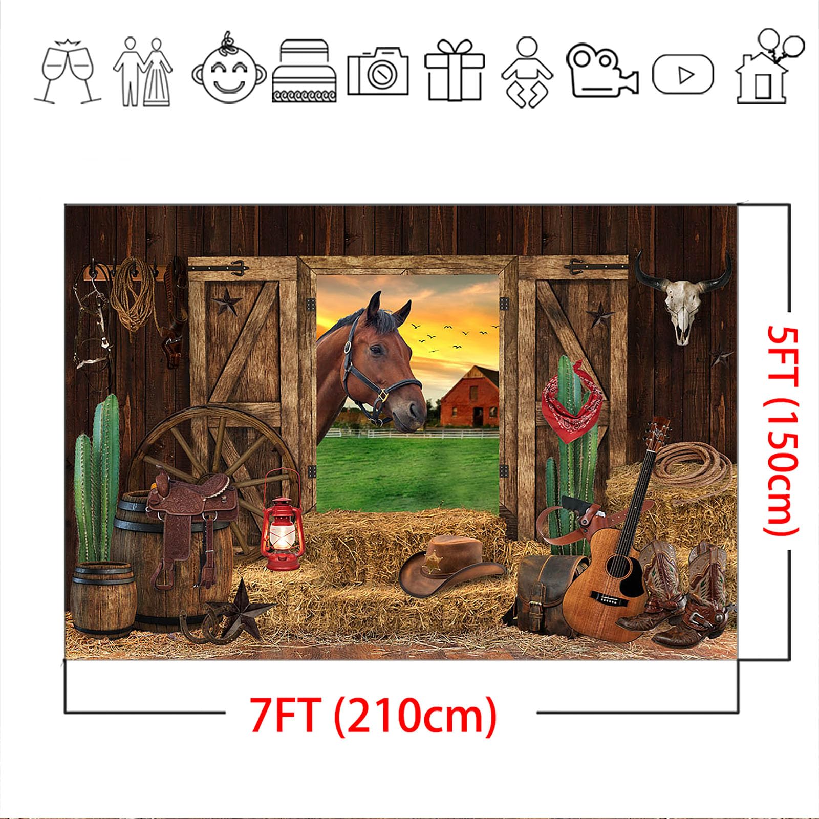 APDECCLK Fondale Fotografico Western In Vinile – Cowboy E Rodeo, 240x180 Cm, Per Feste A Tema E Baby Shower - 2