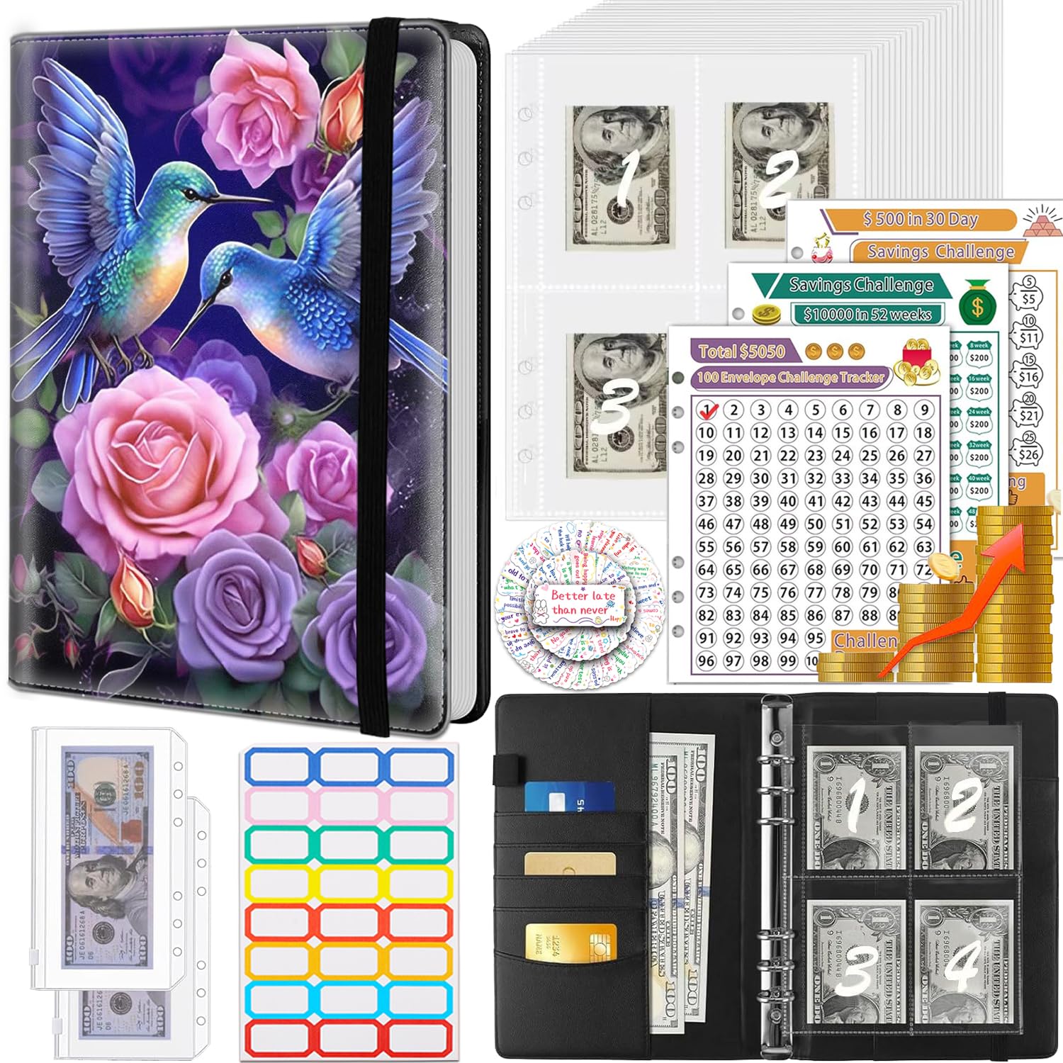 Classeur de planification budgétaire A5 en cuir synthétique floral