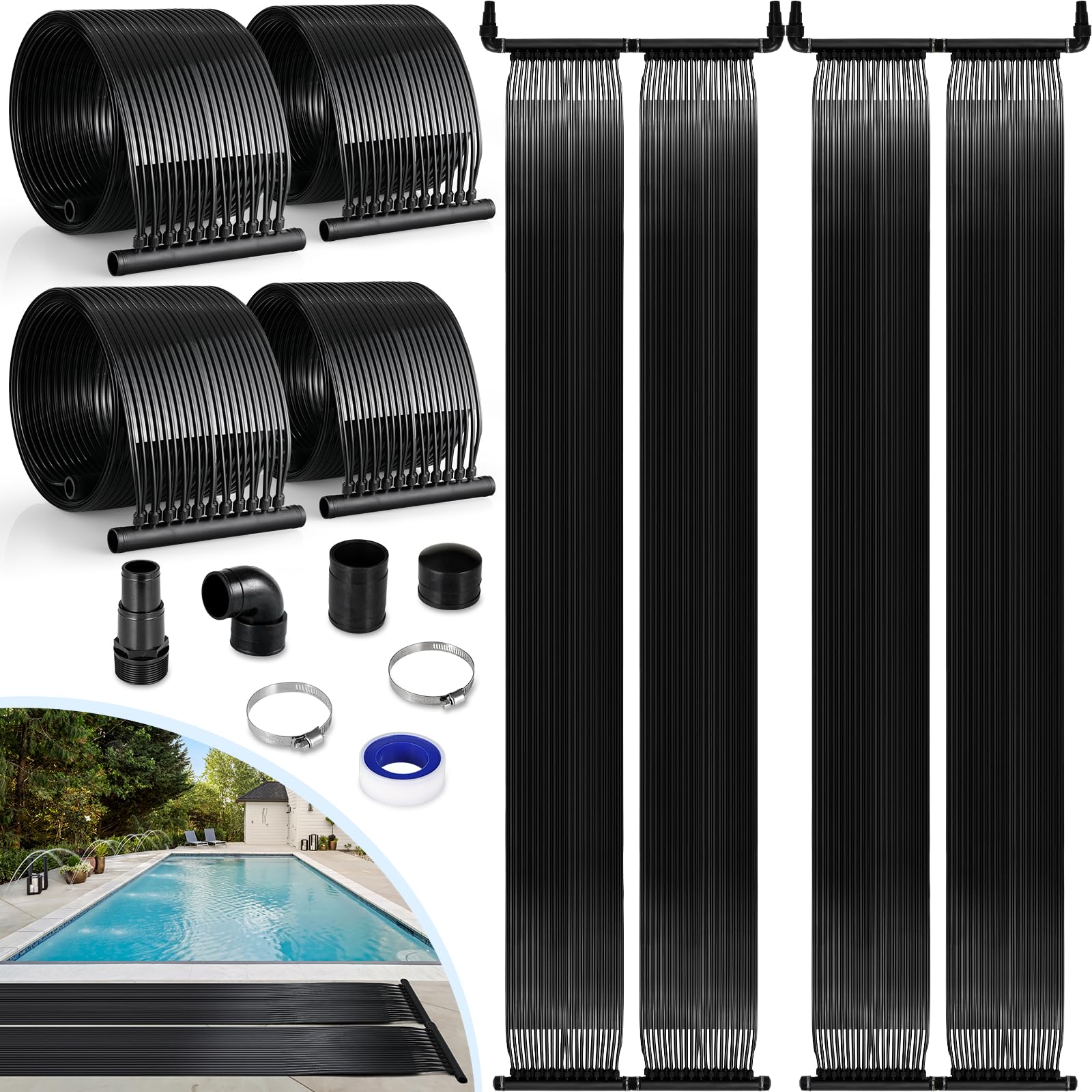 LIFERUN Calentador Solar para Piscinas 500x150 cm, Calentador Agua Piscina Solar, Calentador Solar de Piscina, Calentador Piscina Solar, Piscina de 7.5㎡ hasta 40000L Contenido de Agua, Protección UV