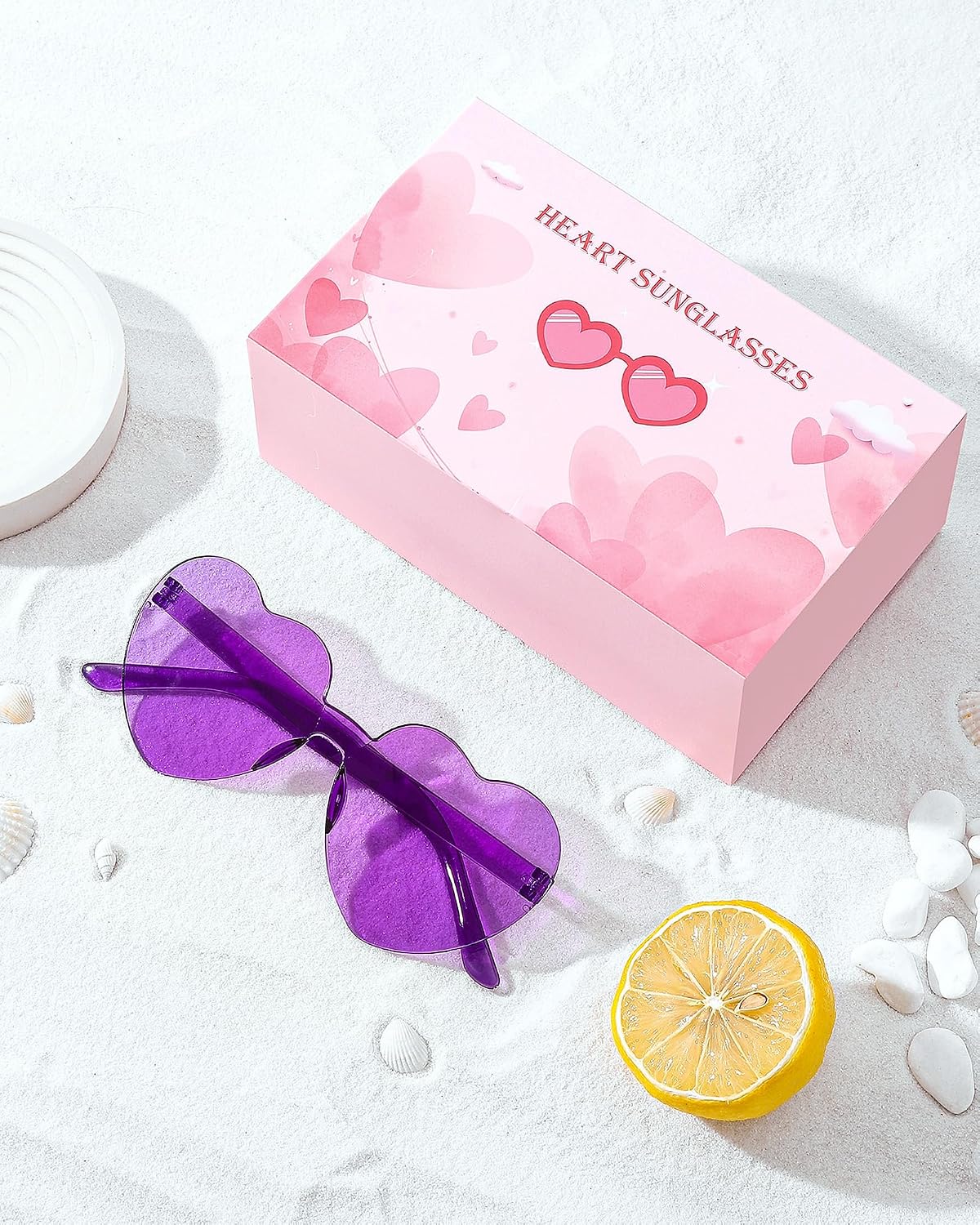 12 Pairs Heart Shaped Sunglasses Candy Color Rimless Fun Heart Glasses for Women Party Favors
