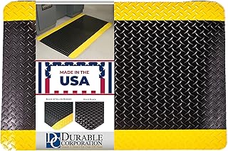 Durable Corporation-442S35BKY Vinyl Diamond-Dek Sponge Industrial Anti-Fgue Floor Mat, 3' x 5', Black with Yellow Border