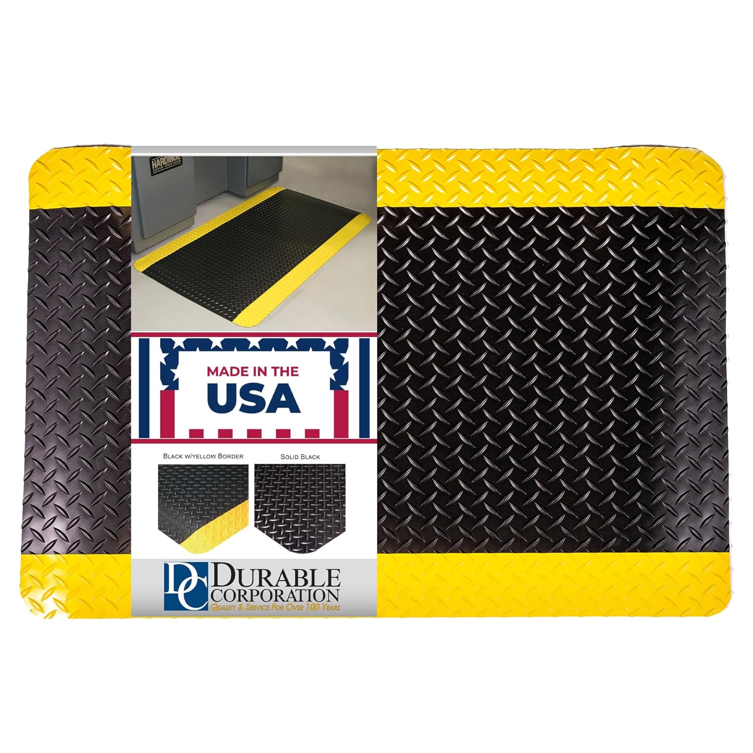 Durable Diamond-DEK Heavy Duty Anti-Fatigue Industrial Floor Mat 3x5 ft Black/Yellow - Kitchen Garage Commercial Sponge Mat