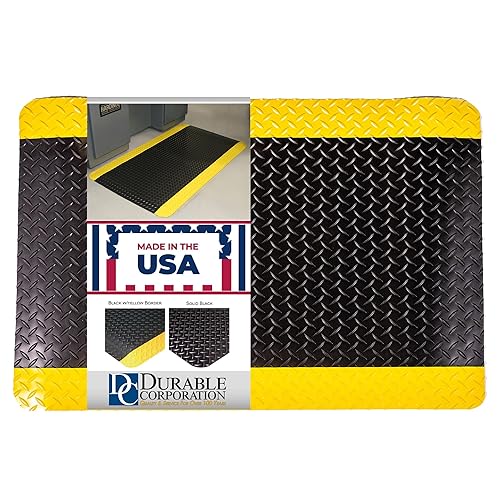 Miniatura 3 de Durable Corporation alfombra industrial de vinilo diamante, esponjosa, antifatiga, para interiores., Negro con amarillo (black With Yellow Border), 1