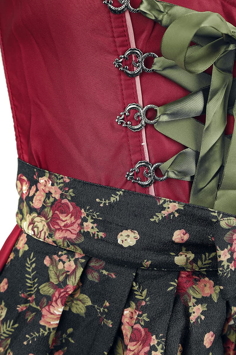 Luxus Designer Dirndl mit Schürze Kleid Dirndkleid Oktoberfest Tracht Trachtenkleid Spitze Denim Blumenprint Paspelierung Rüschen