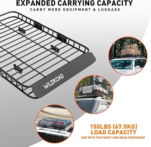 Miniatura 7 de WILDROAD Cesta de carga para portaequipajes, cesta de techo de coche mejorada de 4 pulgadas con extensión, 64 x 39 x 4 pulgadas, cesta universal