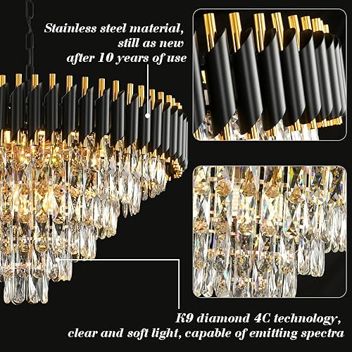 Miniatura 4 de Candelabros modernos de cristal para comedor, 15 luces, color negro y dorado, para sala de estar, redondos, 6 niveles, contemporáneos, lámpara