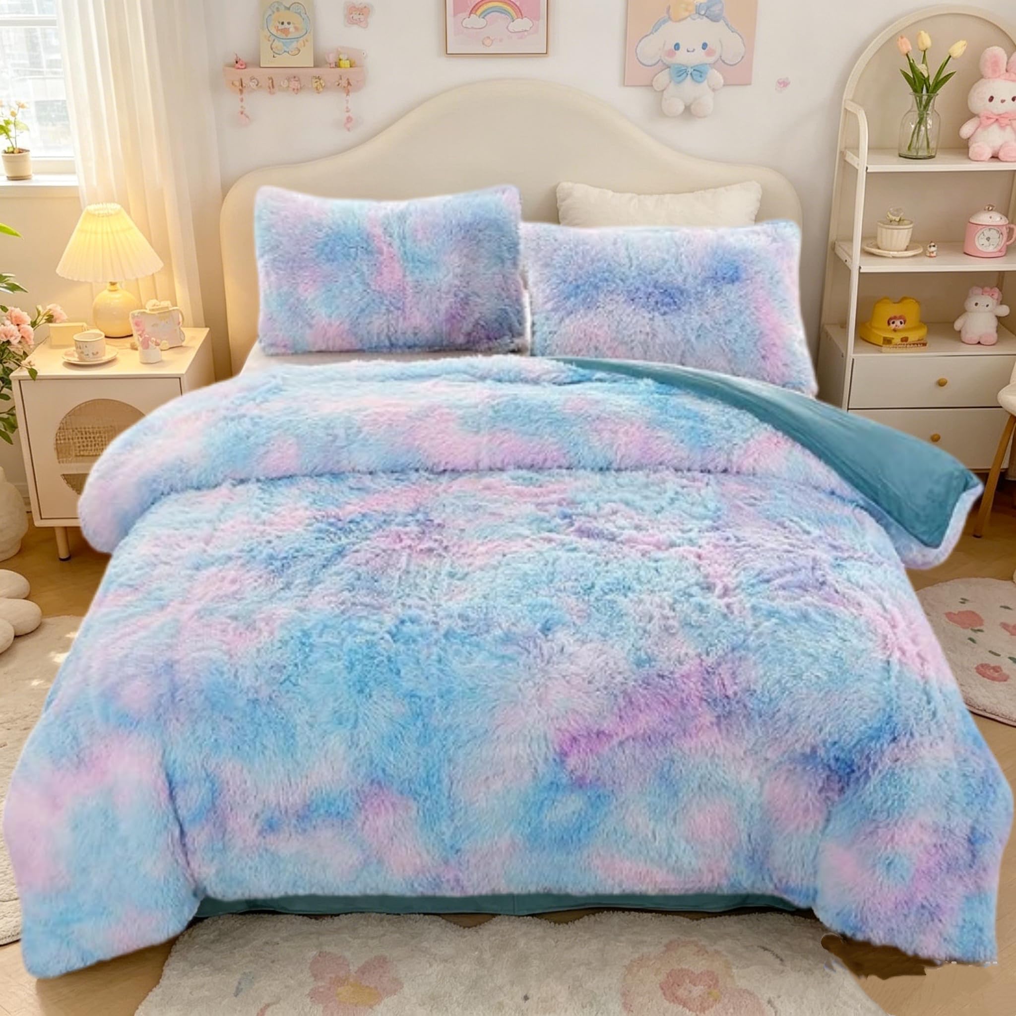 Parure de lit en velours bleu tie-dye lit simple pour des nuits douces et sereines