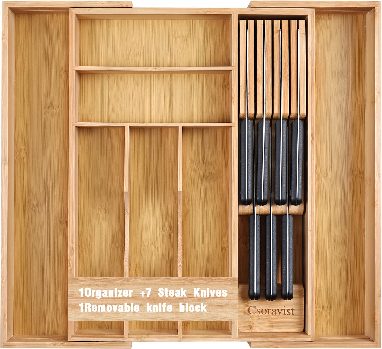 Amazon.com: Csoravist 9-Piece Bamboo Kitchen Drawer Organizer Set