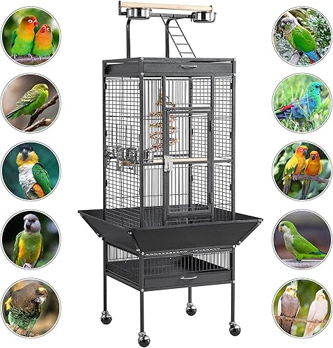 Miniatura 8 de Yaheetech 61-inch Playtop Wrought Iron Large Parrot Bird Cages with Rolling Stand for Cockatiels Yaxa Parrot Quaker Conure Parakeet Lovebird Finch
