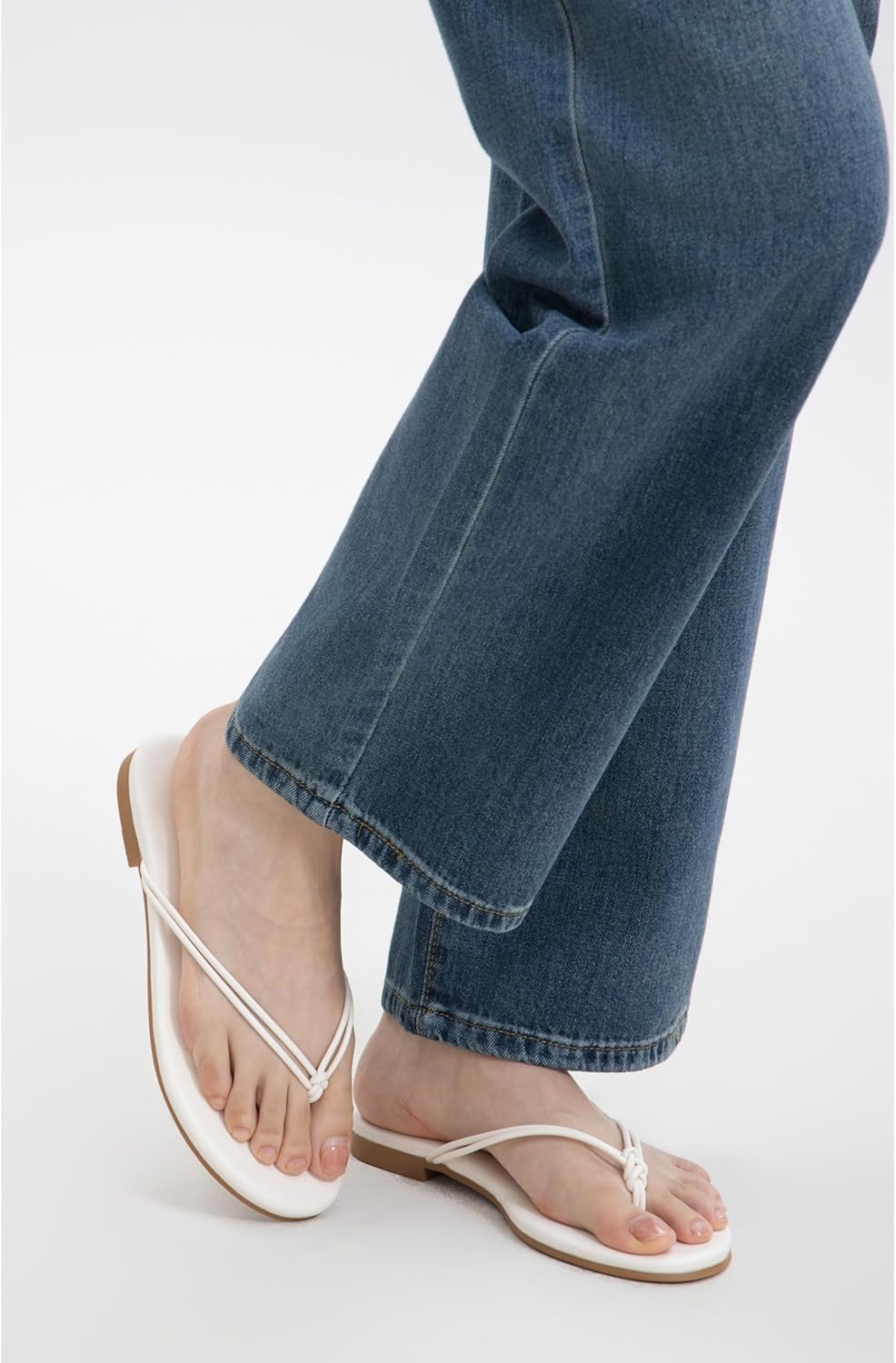 Strappy Flip-Flops Flat Sandals for Women Round Toe with Knot Design Fashion Slip on Slides Style - Image 6