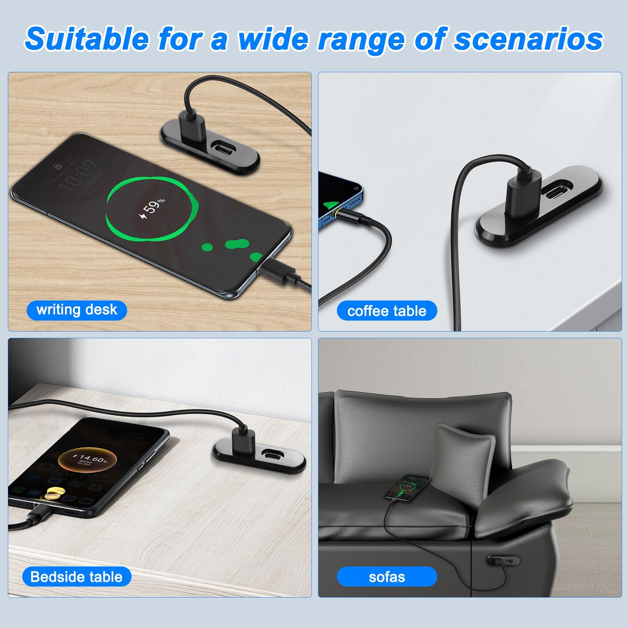 XMSJSIY Gniazdo zasilania biurkowego USB C, 5 V/2 A, USB typu A, typ C, wbudowany port ładowania, telefon, ładowarka biurkowa, stacja na sofę, stół, stolik nocny, stół warsztatowy, biuro, dom, 1,2 m