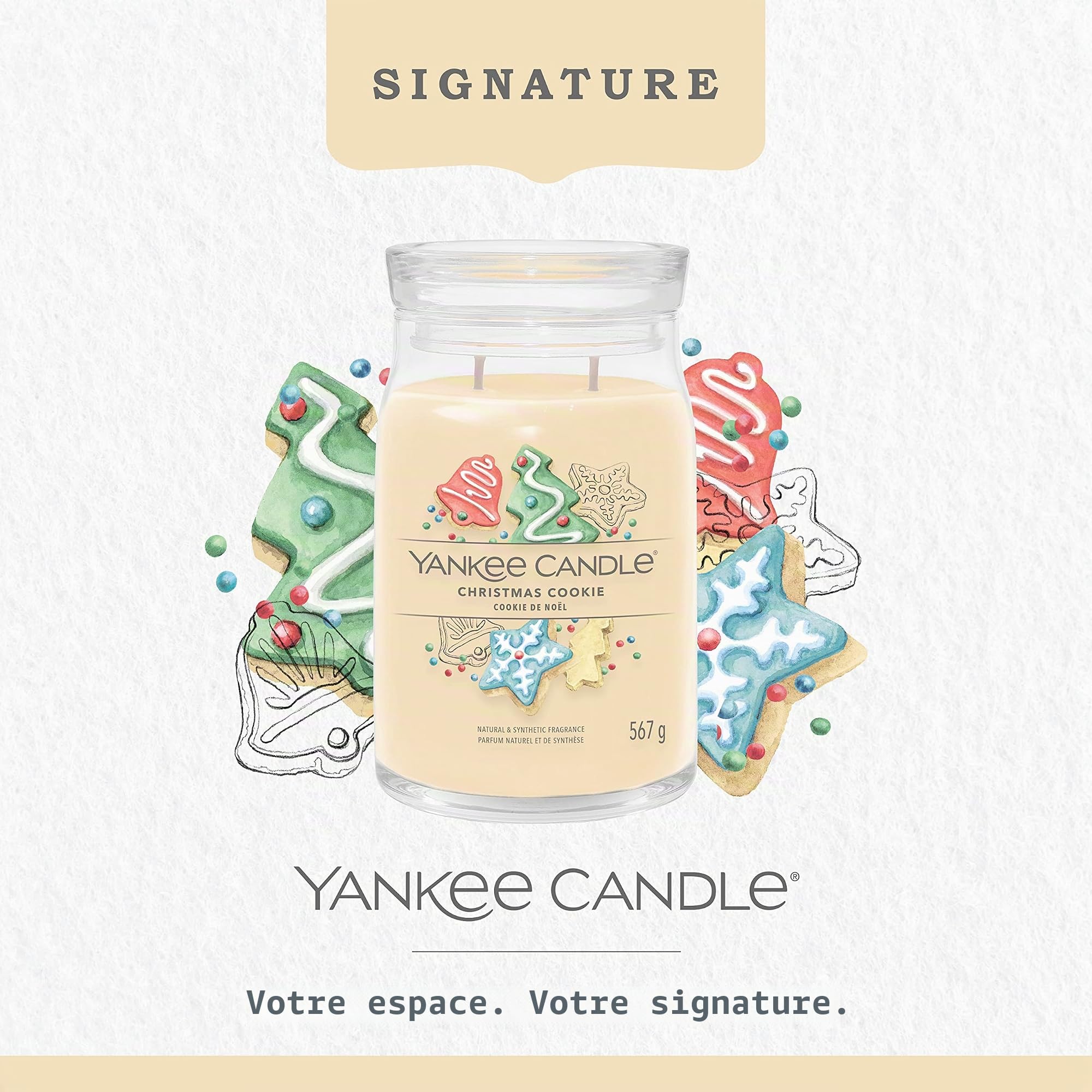 Yankee Candle Signature bougie parfumée Cookie de Noël ; Grande bougie jarre longue durée ; Mélange de cires de soja