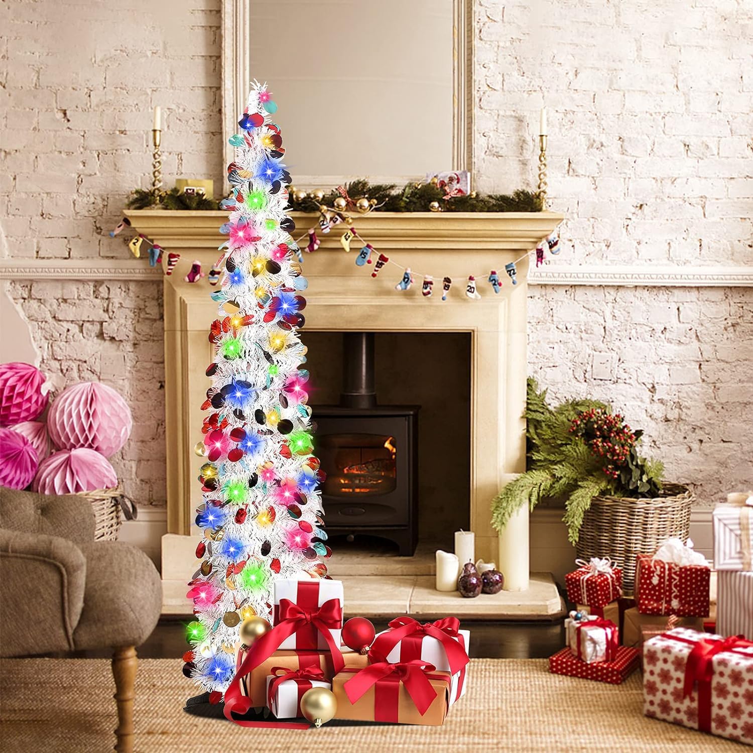 N&T NIETING Sapin de Noël artificiel pliable de 1,5 m pour décoration intérieure et extérieure Blanc