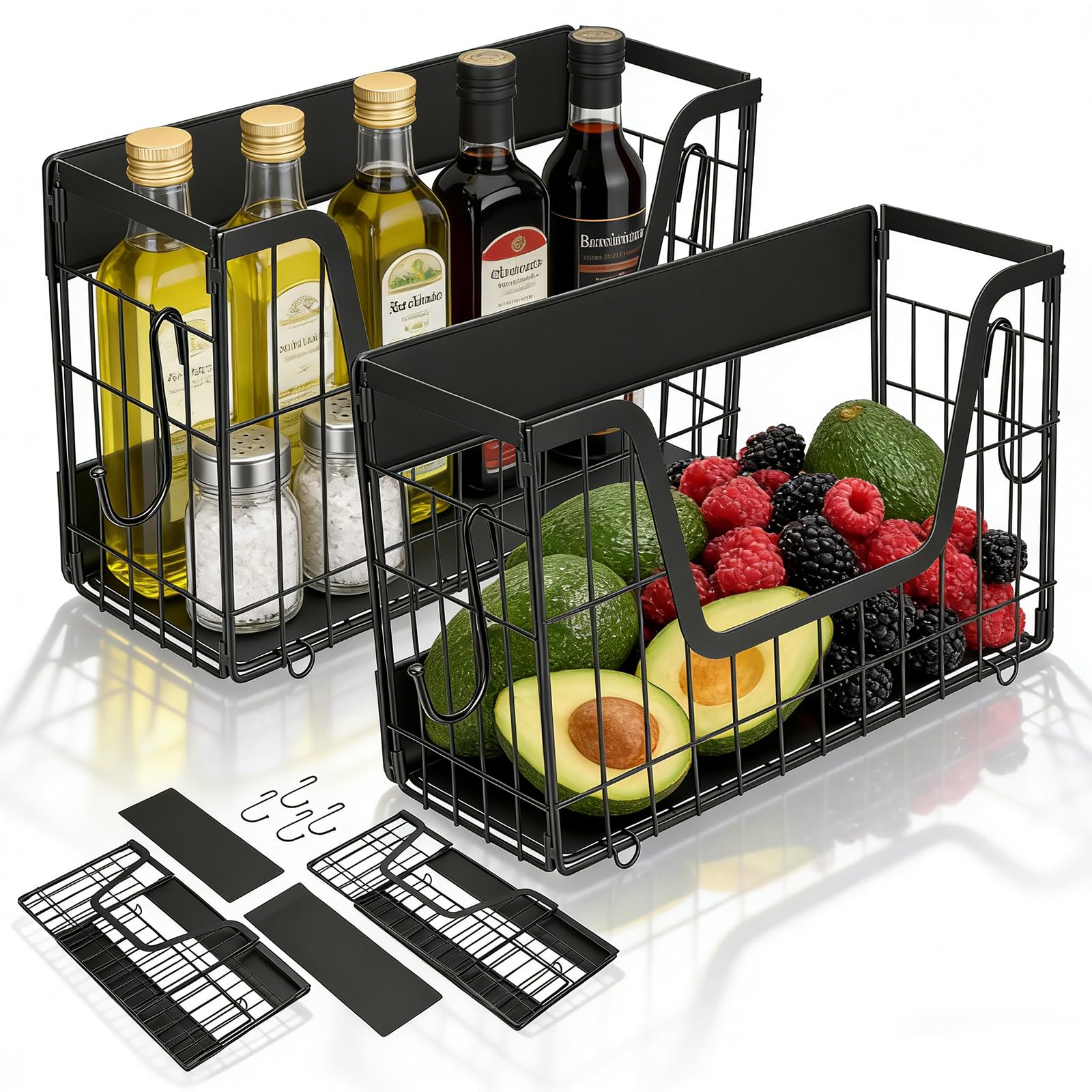 Scaffali Magnetici per Frigorifero, 2 Pezzi Cestini per Frutta Magnetici Scaffale Magnetico per Frigorifero Scaffale da Cucina senza Trapano Scaffale per Spezie Magnetico