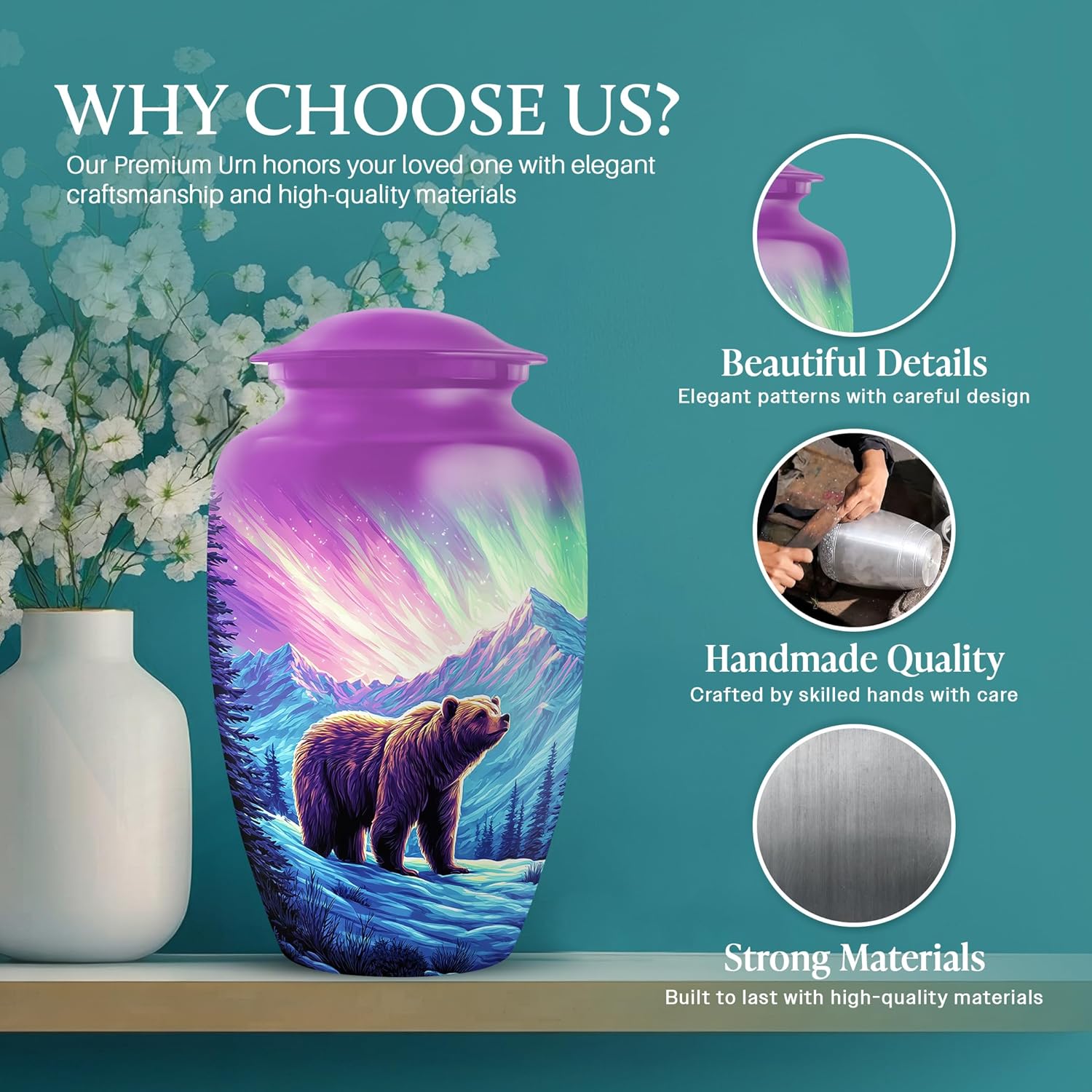Bear Urn - Small Ashes Keepsake - Combo 3 - Large with 3 Inch Pack of 4 - Decorative Urns - Funeral Urn Ashes - Burial Urns for Male & Female