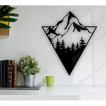 Manschin-Laserdesign Berge Nature Wall Decoration Black/Natural Wood Wall Art Made in Germany Black XXL - 45 x 55 cm