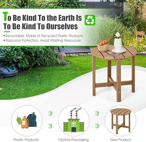 Miniatura 9 de Tangkula Mesa auxiliar redonda para exteriores, mesa Adirondack de polietileno de alta densidad resistente a la intemperie, mesas auxiliares para