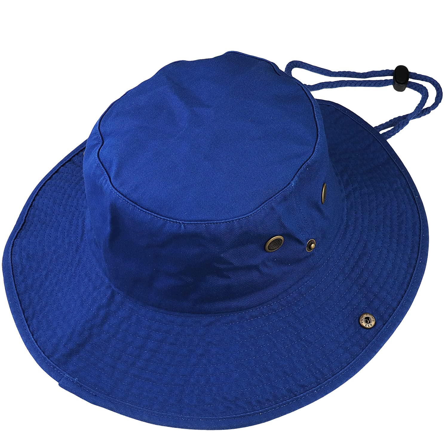 Sombrero de ala ancha para senderismo, pesca, safari, boonie, 100% algodón, protección solar UV para hombres y mujeres, actividades al aire libre, Azul Real, Large/X-Large