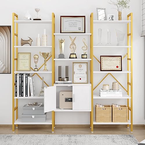 Miniatura 8 de Yusong Estantería triple ancha de 5 niveles con armario de almacenamiento, estantes altos industriales grandes y modernos con 12 estantes abiertos