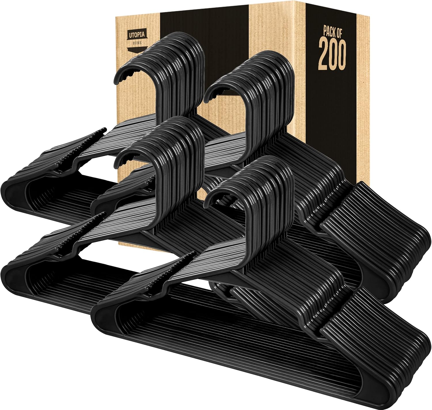Utopia Home Plastic Hangers 200 Pack - Perfect Space Saving Clothes Hanger - Durable and Strong - Perfect Closet Organizers with Shoulder Grooves (Black) - Image 7