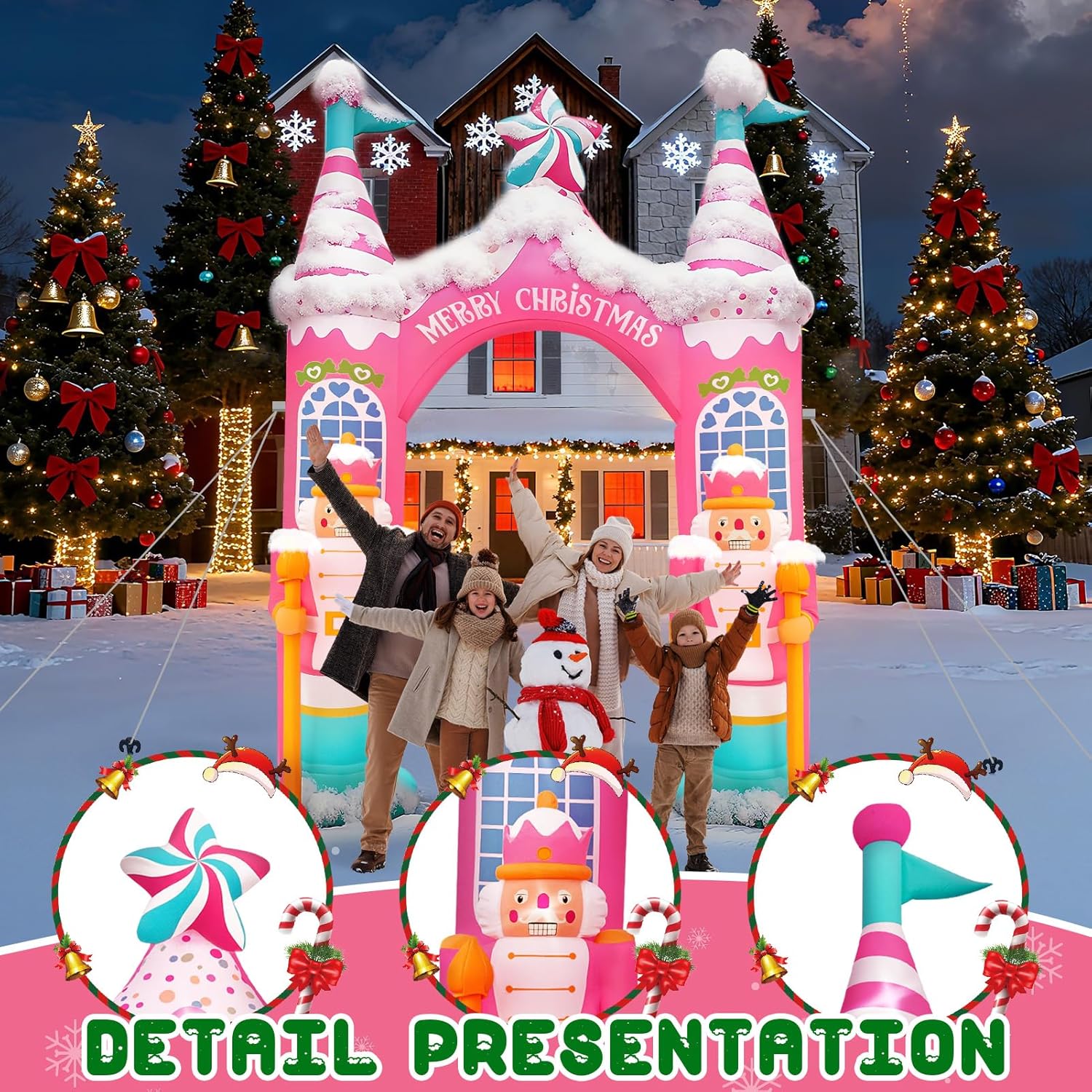 Evoio 12 FT Giant Christmas Archway Inflatables Nutcracker with LED Lights, Pink Xmas Arch Inflatable Stereoscopic Blow up Christmas Outdoor Decorations for Front Yard, Driveway, Lawn, Garden, Square