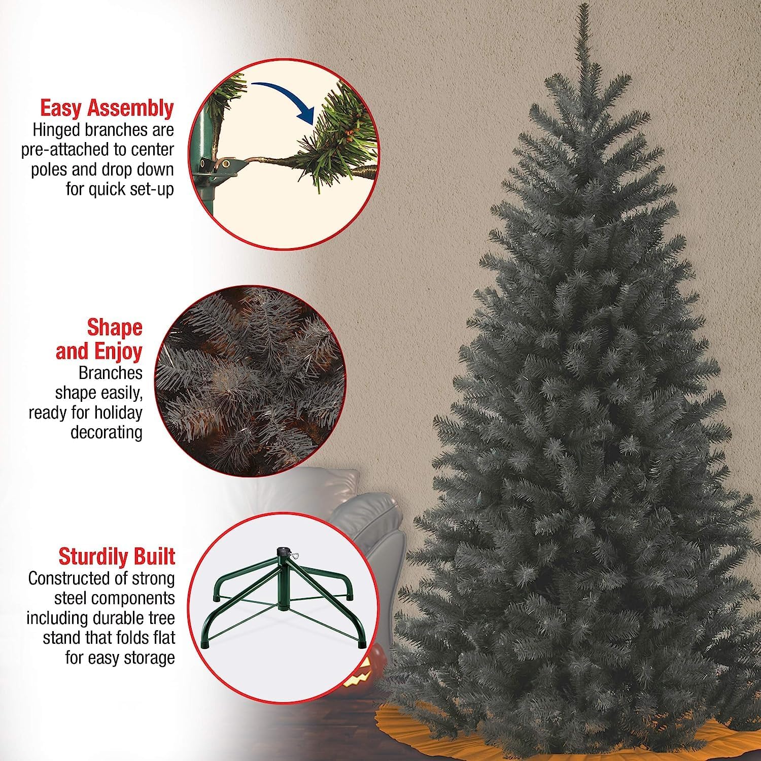 National Tree Company Artificial Full Christmas Tree, Black, North Valley Spruce, Includes Stand, 4.5 Feet