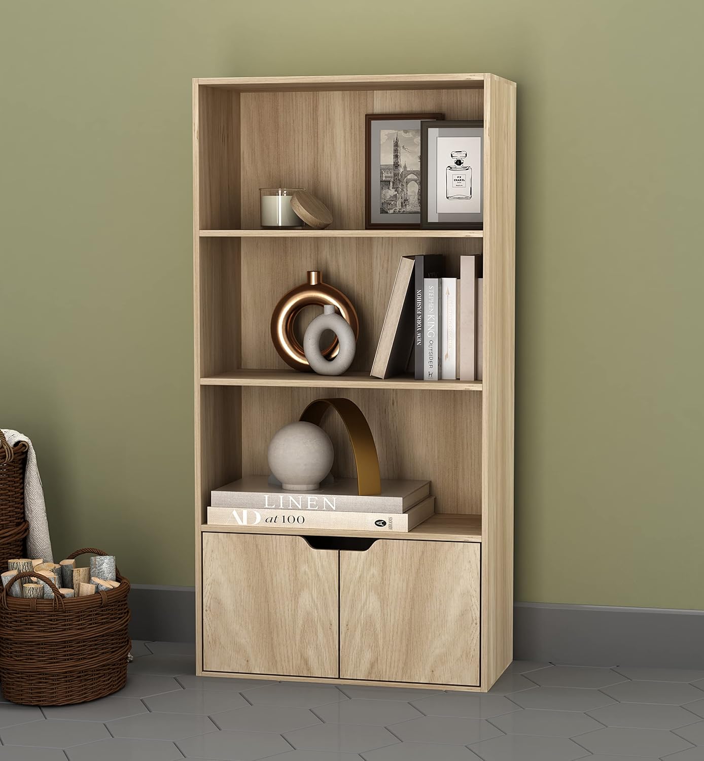 Buy URBNLIVING 4 Tier Wide Wooden Bookcase Cupboard with 2 Doors