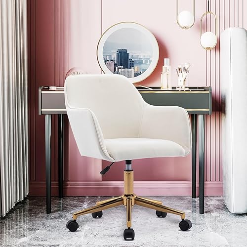Miniatura 1 de Yoluckea Silla de oficina moderna de terciopelo en casa, silla giratoria ajustable para sala de estar, bonita silla de escritorio para adolescentes,