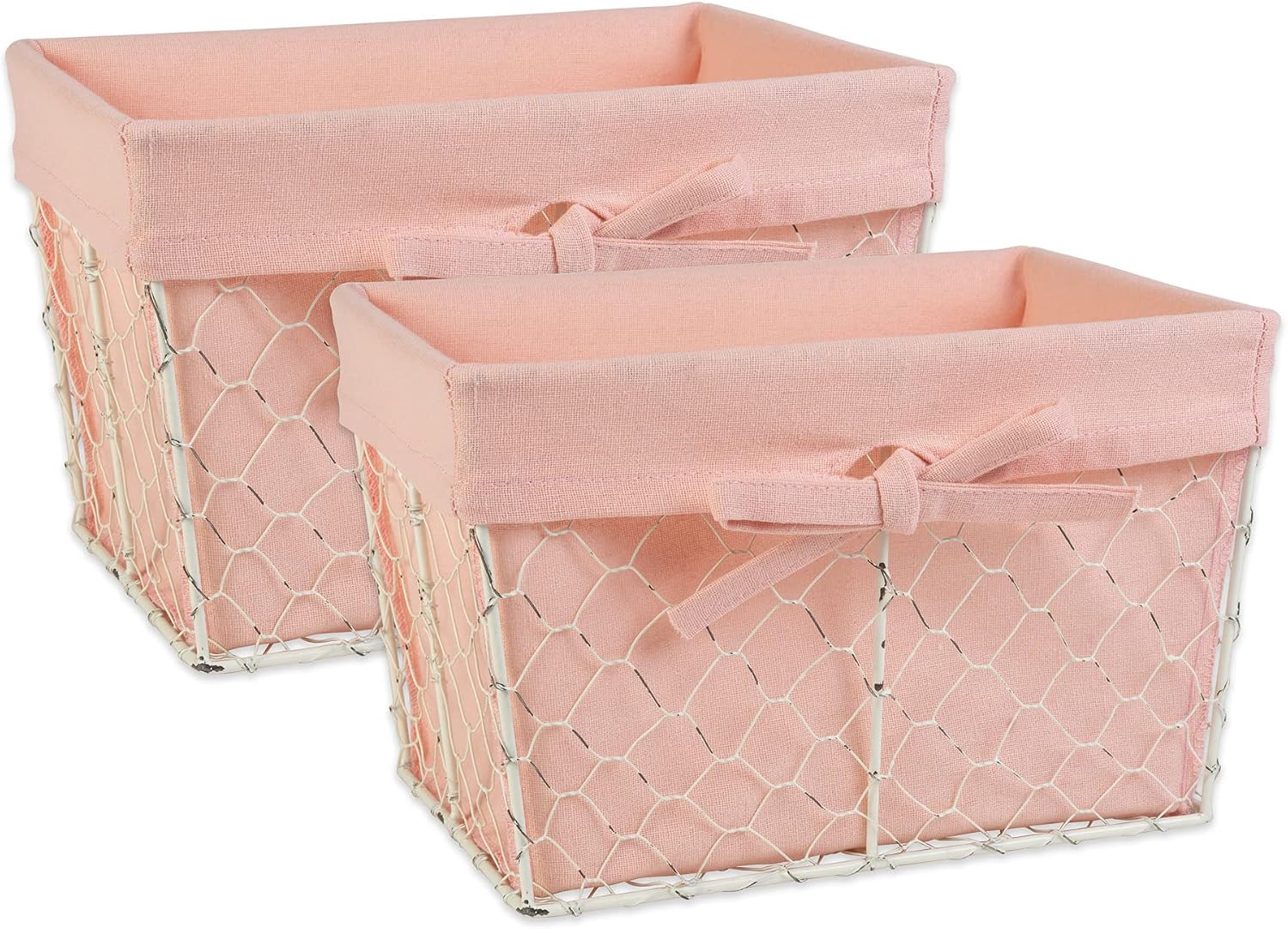 DII Farmhouse Chicken Wire Storage Baskets with Liner, Medium, Antique Blush, 11x7.88x7", 2 Piece