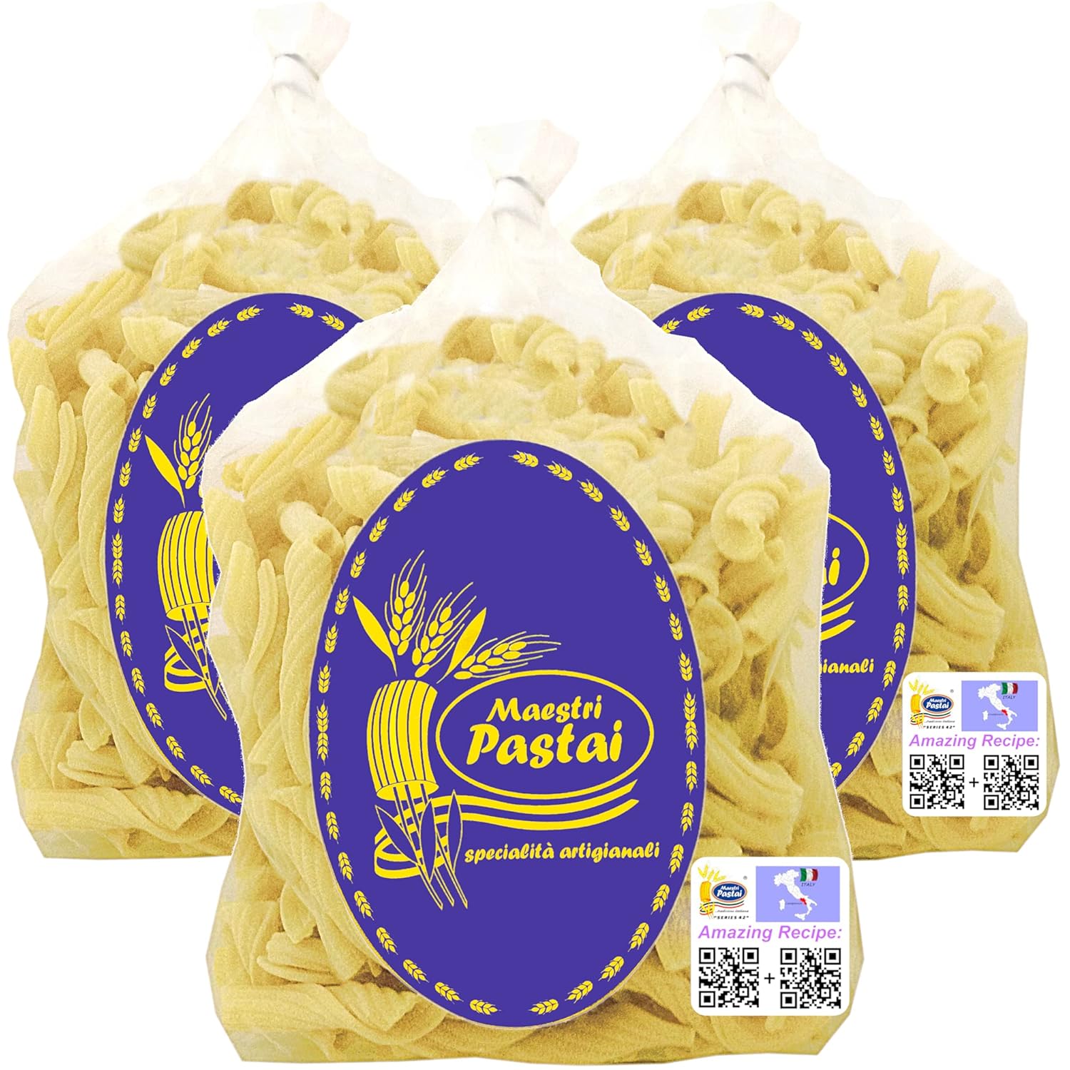 Maestri Pastai, Torchietti Italian Pasta "Little Torches" (Special "Series 42"), Superior Taste & Texture, Premium Quality Imported from Mercato San Severino, Italy, 17.66 oz (1.1 lbs) (Pack of 3)