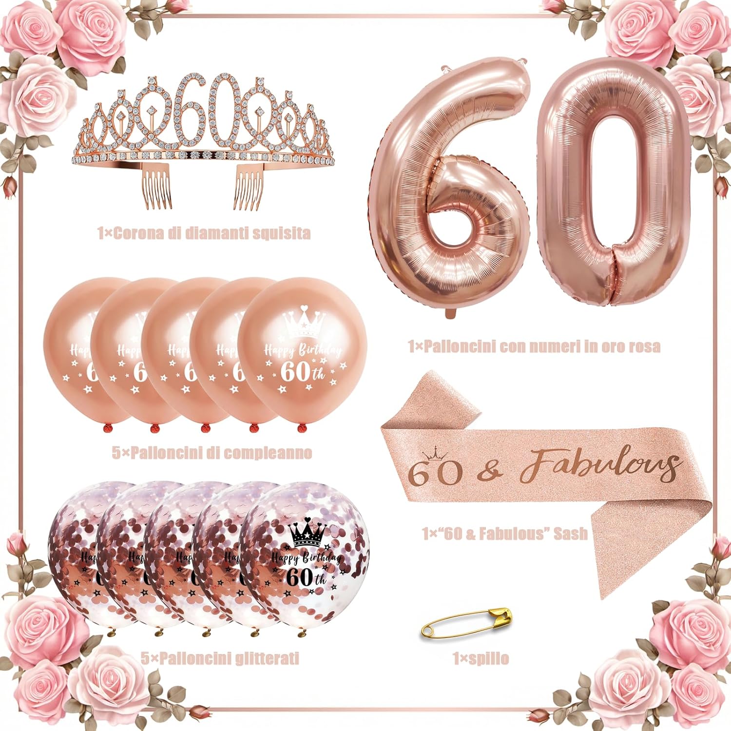 60 Years Birthday Decoration Party Gift for Women, Women's Birthday Headband Crown Personalised Birthday, Balloons, Gift Ideas and Decoration for Women, 60 Years Birthday Woman
