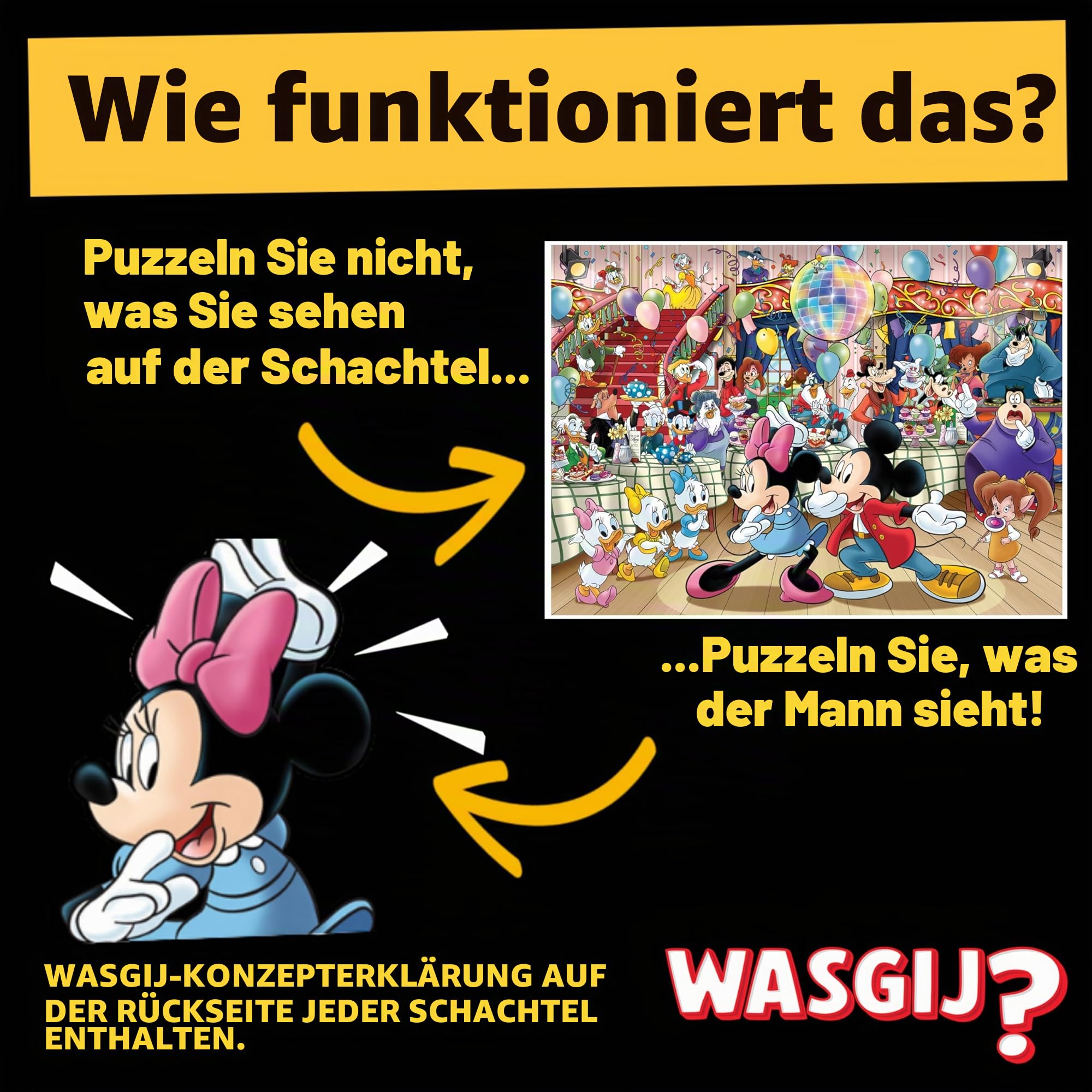Wasgij Original, Mickey's Party – Disney-Themenpuzzle mit 1000 Teilen für Erwachsene, bunt, lustig, herausfordernd und Brainteasing… – Ansicht 4