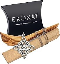 Ekonat Witch Knot Sterling Silver Plated 5 Micron Protection Necklace with PALO SANTO - Protective Amulet Steel Chain 45 cm - Large 30 mm - Women and Men