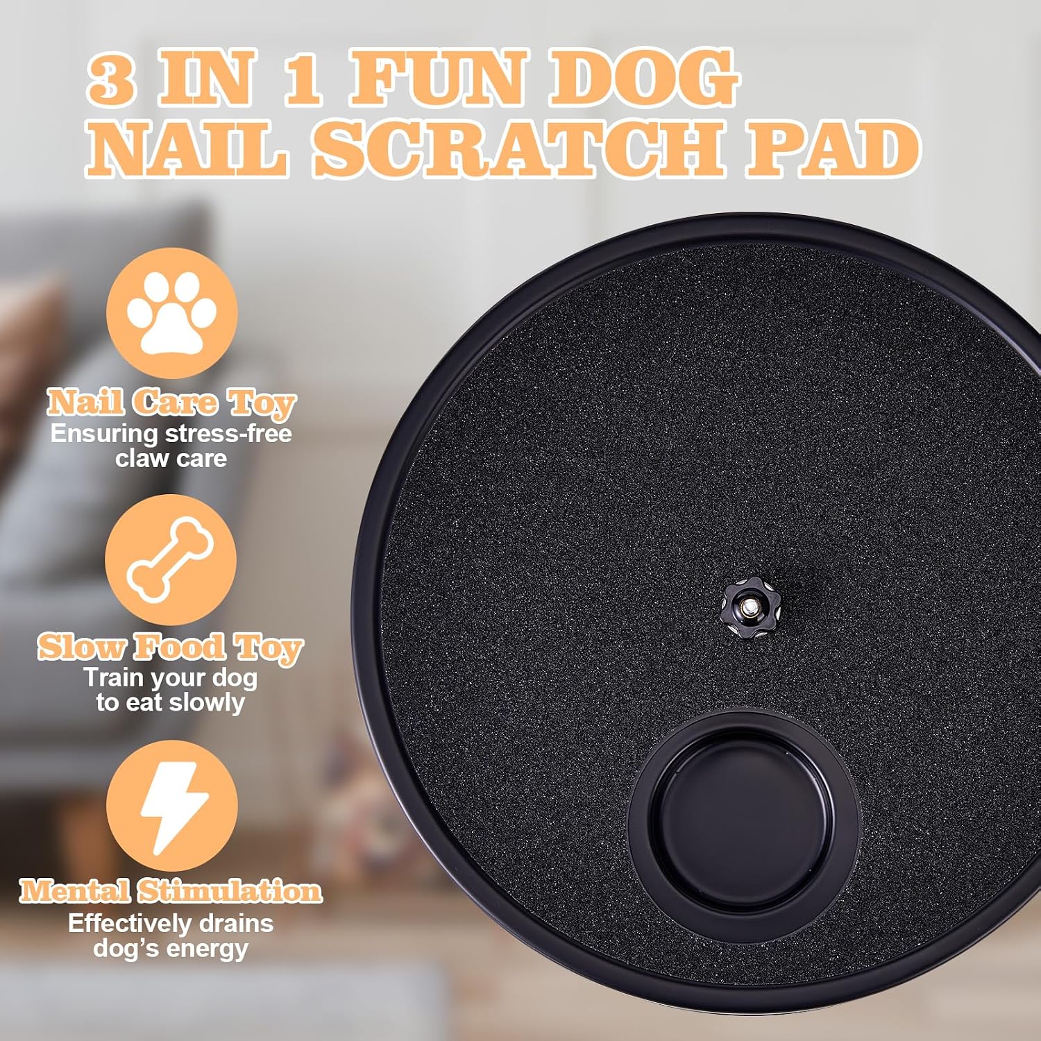 3 in 1 Rotatable Dog Scratch Board with Food Storage Compartment Box Round Stress-Free Scratch Pad ABS Nail Grinder Claw Care Dog Claw Grinder Board (Black)