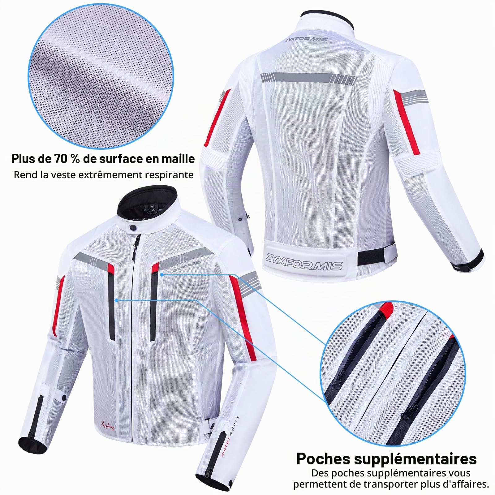 Blouson Moto Homme, Veste Moto Été Homme avec Protections Homologuées, Vêtement de Protection Respirant en Maille pour Motocycliste