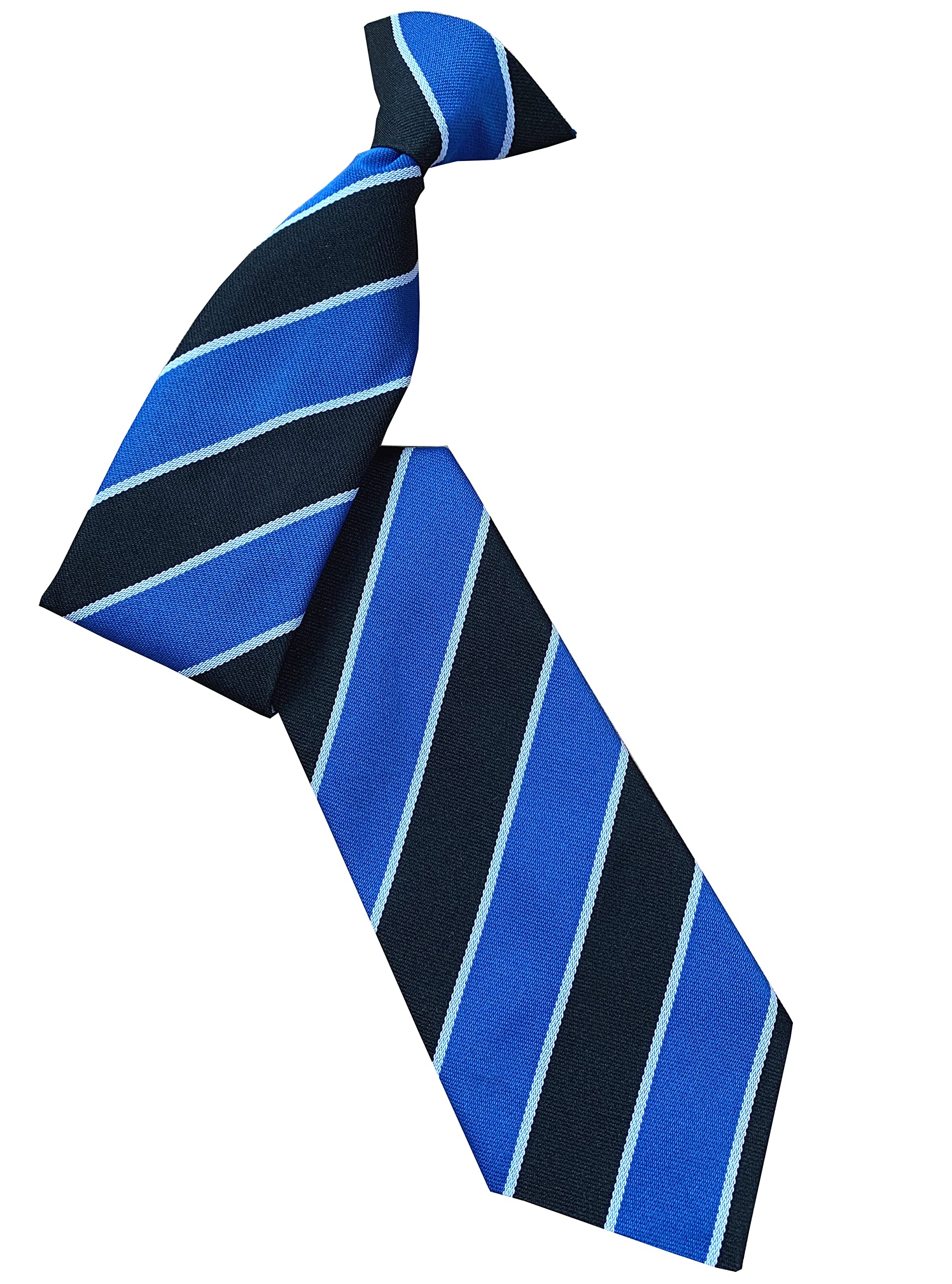 Men's Royal Blue, Black & White Striped Clip On Tie