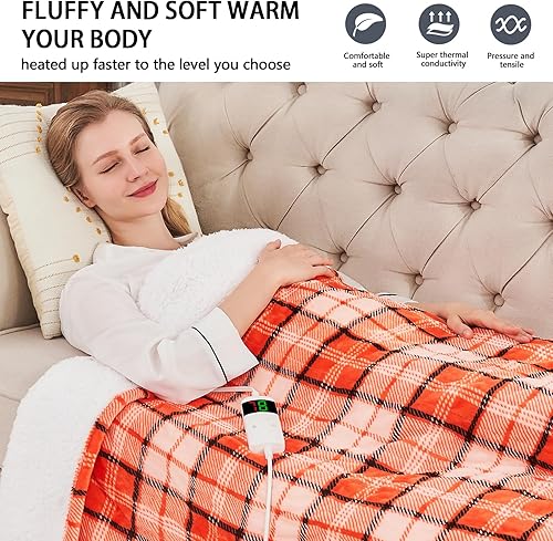 Miniatura 3 de OCTROT Manta térmica eléctrica de 50 x 60 pulgadas, manta de calentamiento rápido con doble control, 10 niveles de calor y 5 temporizadores de