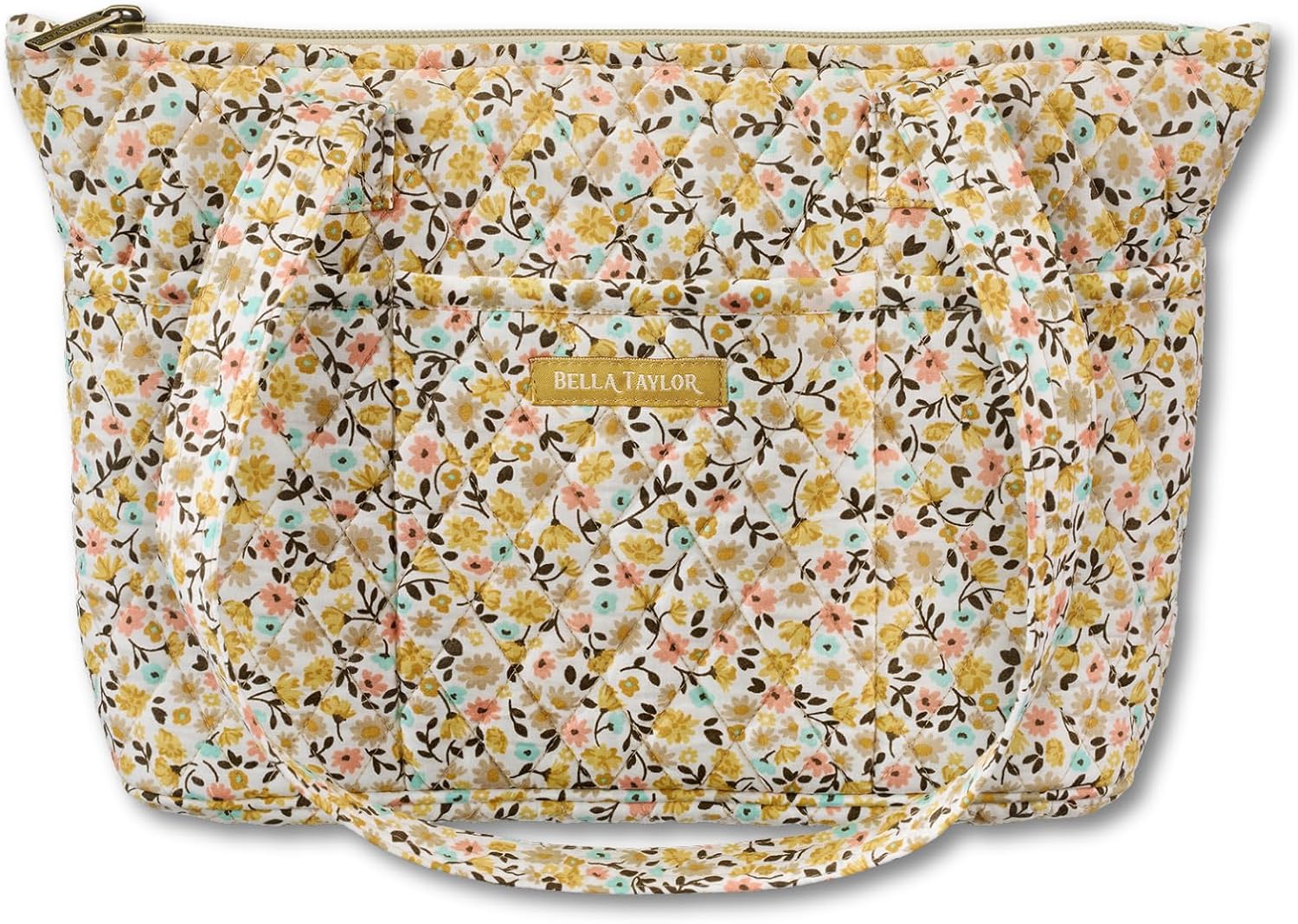 Bella Taylor Small Tote, Quilted Purse for Women, Lightweight Fabric Handbag, 10 Pockets, Zip Top