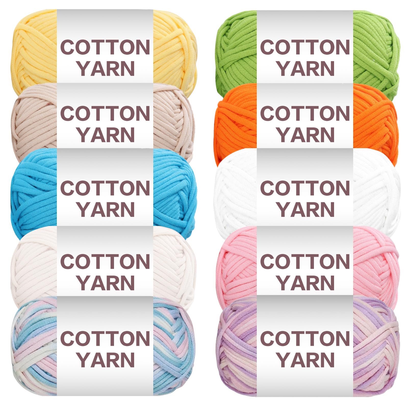 10 × 50 g Anfängergarn-Set zum Häkeln und Stricken, Baumwoll-Nylon-Mischgarn für Handarbeiten, Taschen, Korbpuppen und Kissen A